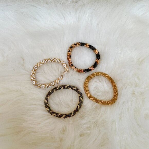 HAND CRAFTED in Nepal Beaded Bracelets (set of 4) GOLD2 - Picture 3 of 4